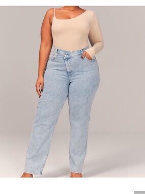 Abercrombie & Fitch Curve Love Criss Cross 90s Relaxed Jeans High Rise 35 / 20 R